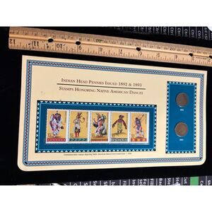 Indian Head Pennies issued 1892 and 1893 with Stamps Honoring native american da